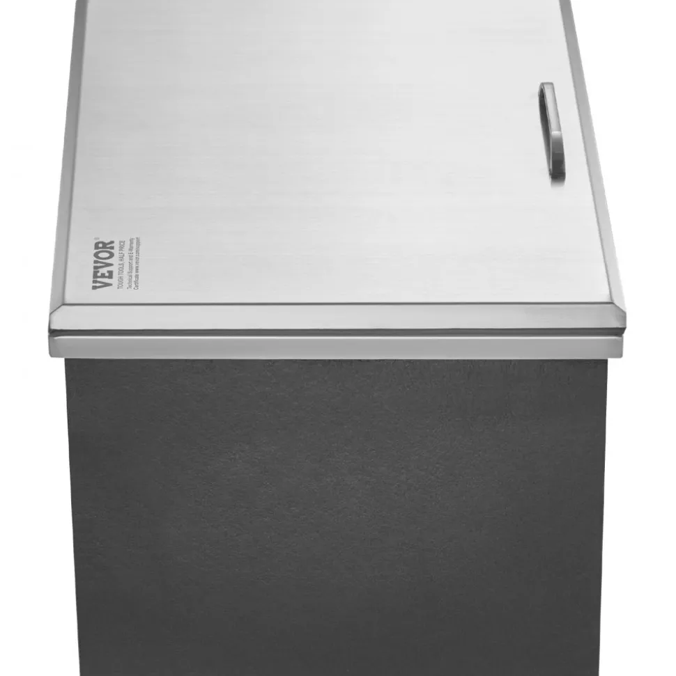 VEVOR Drop in Ice Chest, 20"L x 16"W x 13"H Stainless Steel Ice Cooler, Commercial Ice Bin with Hinged Cover, 40 qt Outdoor Kitchen Ice Bar, Drain-pipe and Drain Plug Included, for Cold Wine Beer