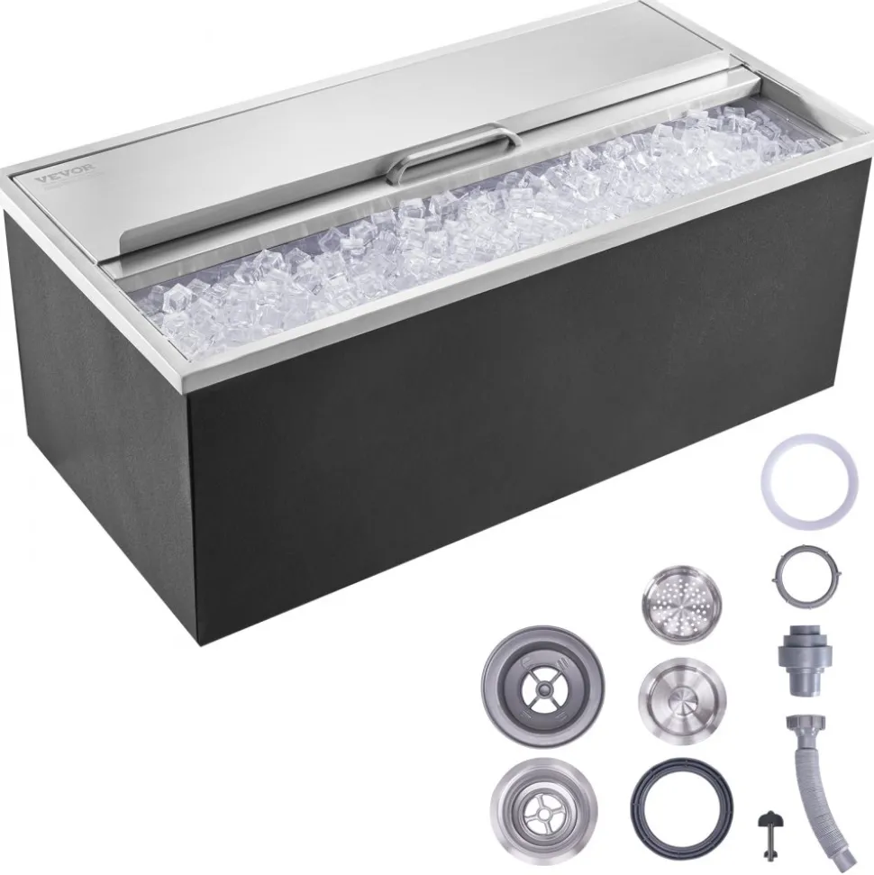 VEVOR Drop in Ice Chest, 36"L x 18"W x 14"H Stainless Steel Ice Cooler, Commercial Ice Bin with Sliding Cover, 40.9 qt Outdoor Kitchen Ice Bar, Drain-pipe and Drain Plug Included, for Cold Wine Beer