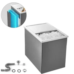VEVOR Drop in Ice Chest, 18"L x 12"W x 15"H Stainless Steel Drop in Cooler, 28.6 Quart Commercial Ice Bin with Sliding Lid for Outdoor Kitchen Patio Bar, Drain-pipe Set Included, for Cold Wine Beer