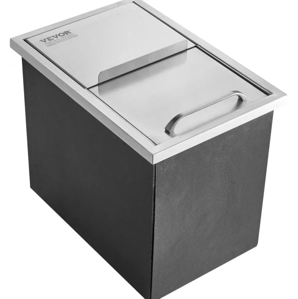 VEVOR Drop in Ice Chest, 18"L x 12"W x 14.5"H Stainless Steel Ice Cooler, Commercial Ice Bin with Sliding Cover, 40.9 qt Outdoor Kitchen Ice Bar, Drain-pipe and Drain Plug Included, for Cold Wine Beer