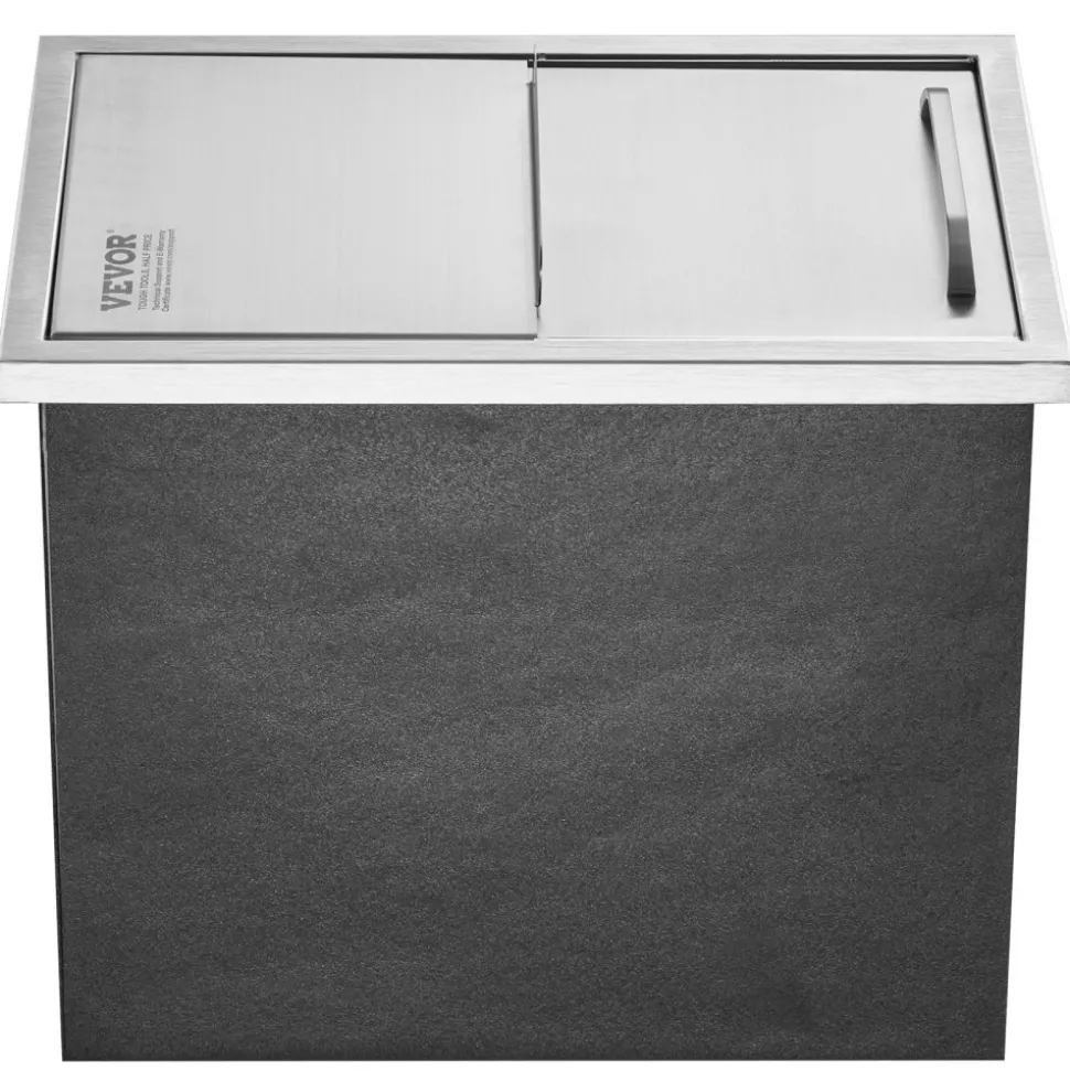 VEVOR Drop in Ice Chest, 18"L x 12"W x 14.5"H Stainless Steel Ice Cooler, Commercial Ice Bin with Sliding Cover, 40.9 qt Outdoor Kitchen Ice Bar, Drain-pipe and Drain Plug Included, for Cold Wine Beer