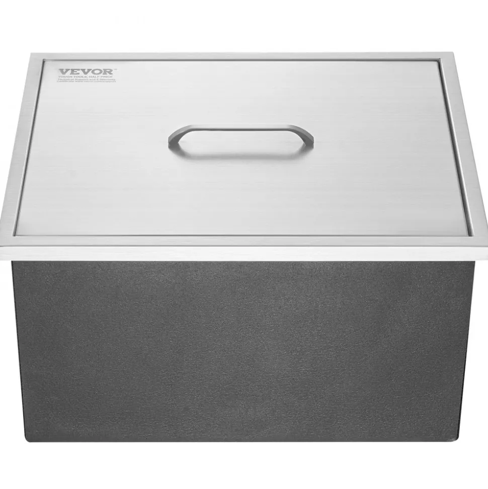 VEVOR Drop in Ice Chest, 22"L x 17"W x 12"H Stainless Steel Ice Cooler, Commercial Ice Bin with Cover, 40 qt Outdoor Kitchen Ice Bar, Drain-pipe and Drain Plug Included, for Cold Wine Beer