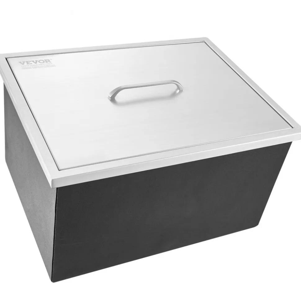 VEVOR Drop in Ice Chest, 22"L x 17"W x 12"H Stainless Steel Ice Cooler, Commercial Ice Bin with Cover, 40 qt Outdoor Kitchen Ice Bar, Drain-pipe and Drain Plug Included, for Cold Wine Beer