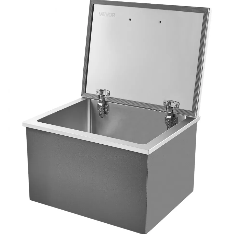 VEVOR Drop in Ice Chest, 28"L x 20"W x 17"H Stainless Steel Drop in Cooler, 113.7 Quart Commercial Ice Bin with Flip Lid for Outdoor Kitchen Patio Bar, Drain-pipe Set Included, for Cold Wine Beer