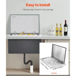 VEVOR Drop in Ice Chest, 28"L x 16"W x 17"H Stainless Steel Drop in Cooler, 87.6 Quart Commercial Ice Bin with Flip Lid for Outdoor Kitchen Patio Bar, Drain-pipe Set Included, for Cold Wine Beer