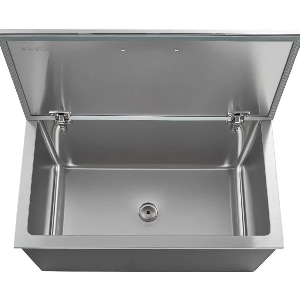 VEVOR Drop in Ice Chest, 28"L x 16"W x 17"H Stainless Steel Drop in Cooler, 87.6 Quart Commercial Ice Bin with Flip Lid for Outdoor Kitchen Patio Bar, Drain-pipe Set Included, for Cold Wine Beer