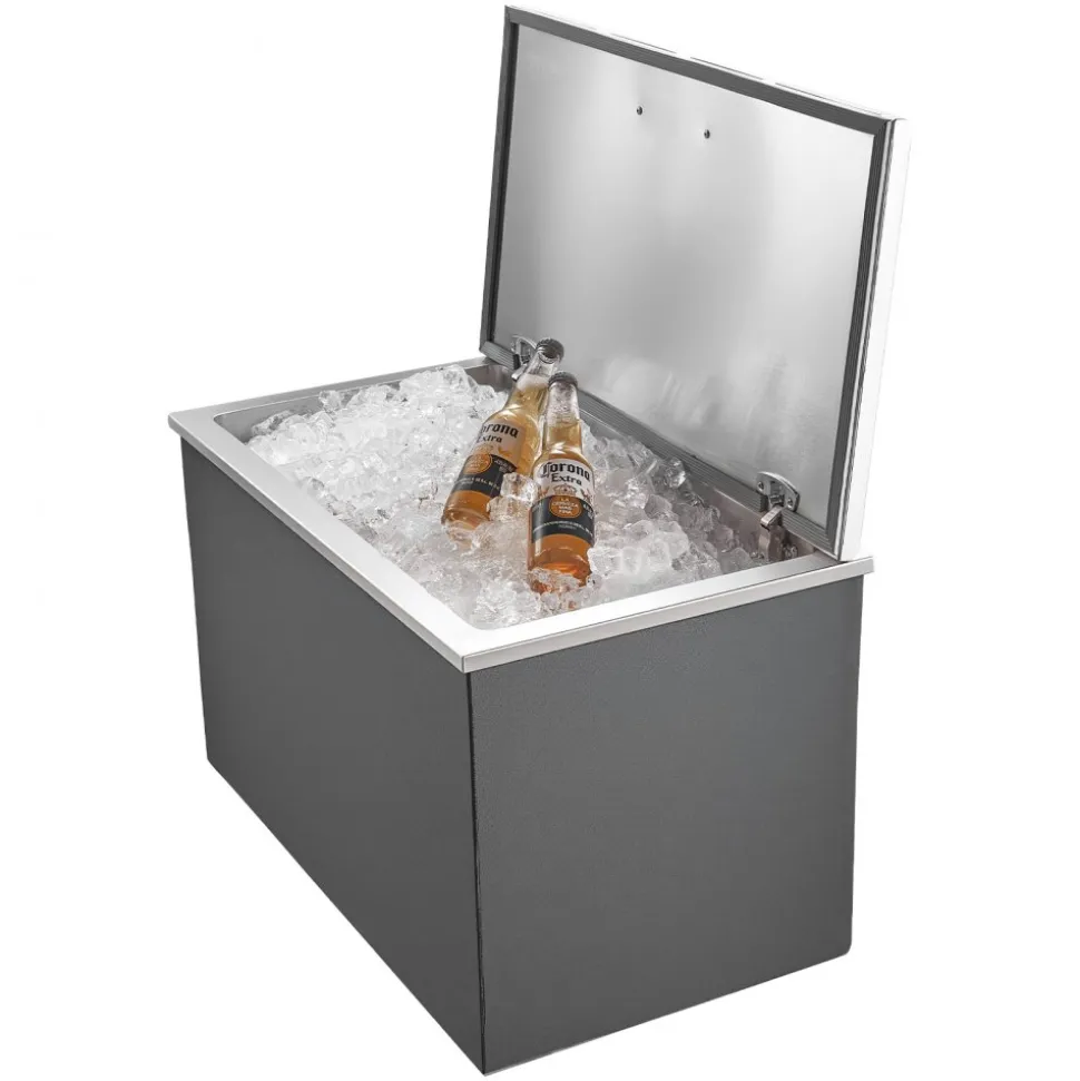 VEVOR Drop in Ice Chest, 28"L x 16"W x 17"H Stainless Steel Drop in Cooler, 87.6 Quart Commercial Ice Bin with Flip Lid for Outdoor Kitchen Patio Bar, Drain-pipe Set Included, for Cold Wine Beer