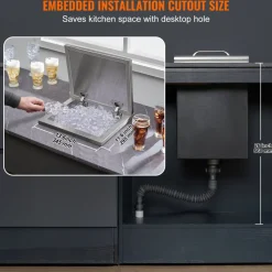 VEVOR Drop in Ice Chest, 14"L x 12"W x 18"H Stainless Steel Ice Cooler, Commercial Ice Bin with Hinged Cover, 40 qt Outdoor Kitchen Ice Bar, Drain-pipe and Drain Plug Included, for Cold Wine Beer