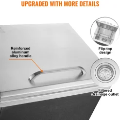 VEVOR Drop in Ice Chest, 14"L x 12"W x 18"H Stainless Steel Ice Cooler, Commercial Ice Bin with Hinged Cover, 40 qt Outdoor Kitchen Ice Bar, Drain-pipe and Drain Plug Included, for Cold Wine Beer