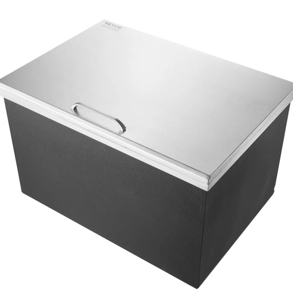 VEVOR Drop in Ice Chest, 28"L x 20"W x 17"H Stainless Steel Ice Cooler, Commercial Ice Bin with Hinged Cover, 40 qt Outdoor Kitchen Ice Bar, Drain-pipe and Drain Plug Included, for Cold Wine Beer