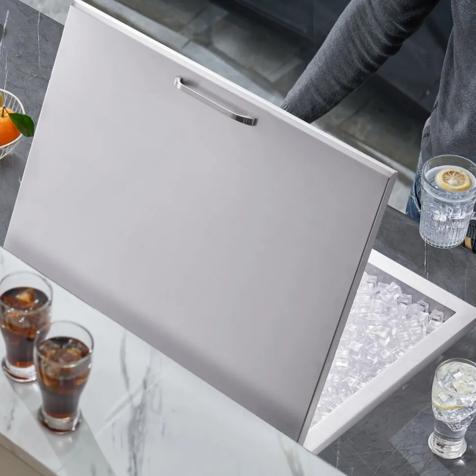 VEVOR Drop in Ice Chest, 28"L x 20"W x 17"H Stainless Steel Ice Cooler, Commercial Ice Bin with Hinged Cover, 40 qt Outdoor Kitchen Ice Bar, Drain-pipe and Drain Plug Included, for Cold Wine Beer