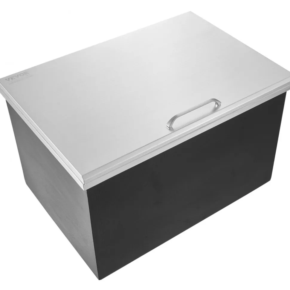 VEVOR Drop in Ice Chest, 28"L x 20"W x 17"H Stainless Steel Ice Cooler, Commercial Ice Bin with Hinged Cover, 40 qt Outdoor Kitchen Ice Bar, Drain-pipe and Drain Plug Included, for Cold Wine Beer