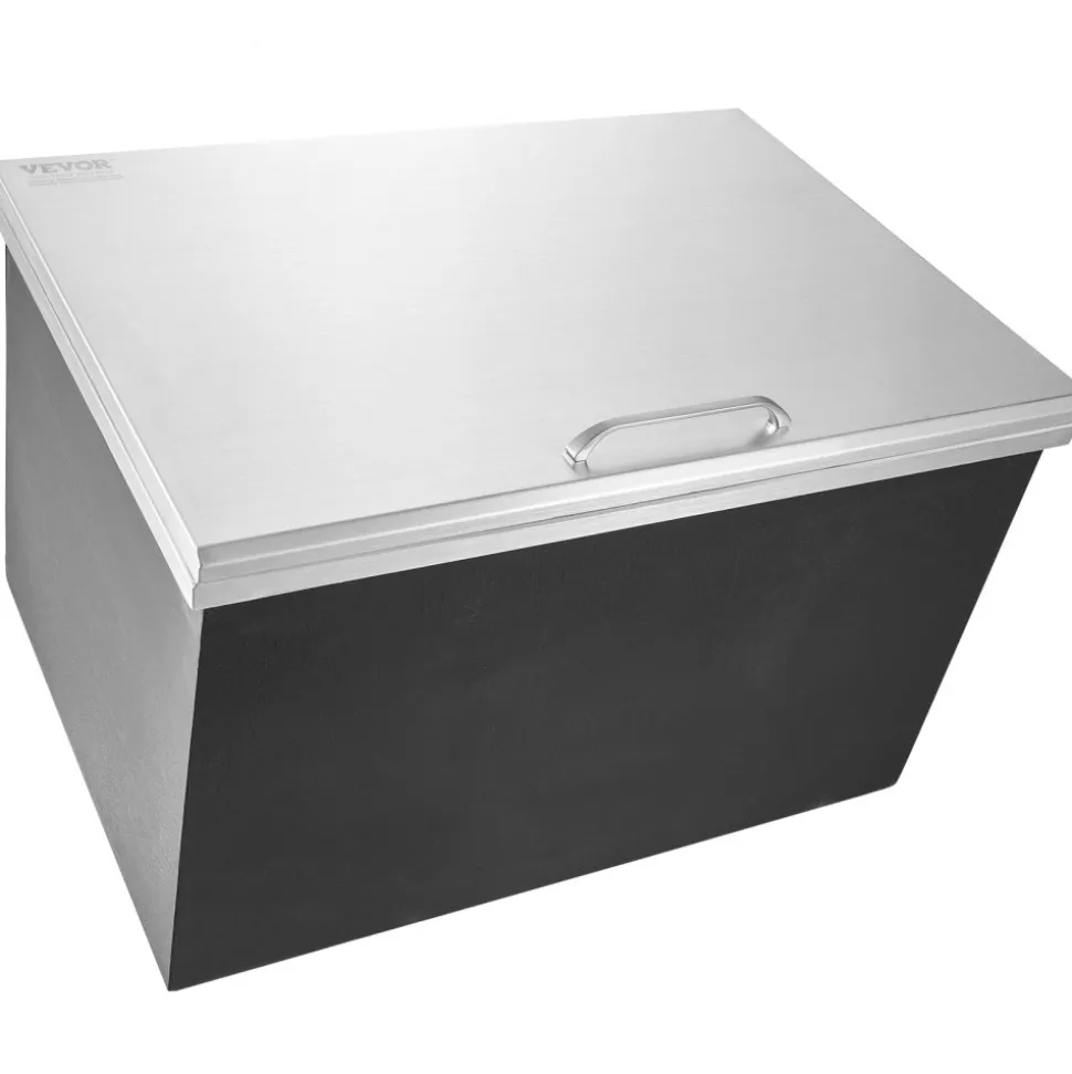 VEVOR Drop in Ice Chest, 28"L x 20"W x 17"H Stainless Steel Ice Cooler, Commercial Ice Bin with Hinged Cover, 40 qt Outdoor Kitchen Ice Bar, Drain-pipe and Drain Plug Included, for Cold Wine Beer