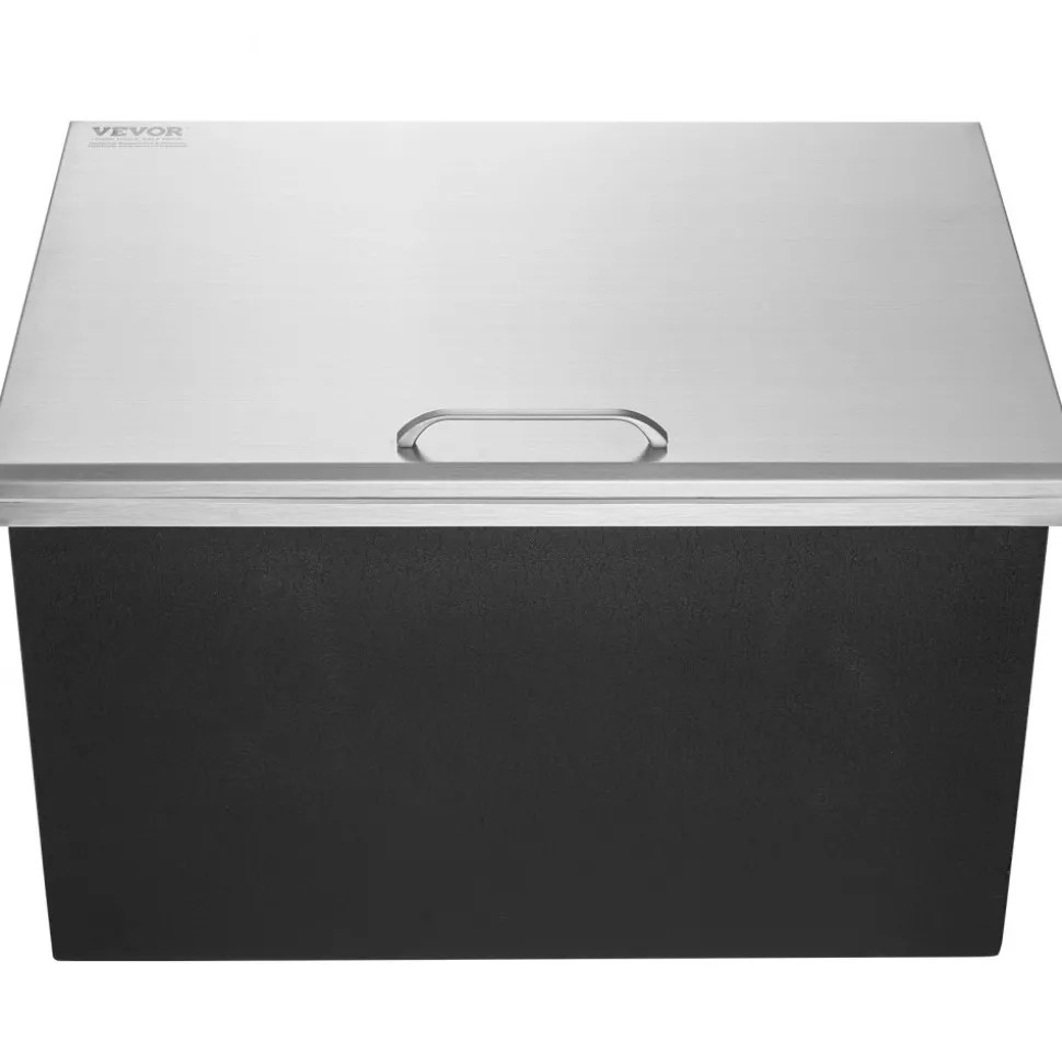 VEVOR Drop in Ice Chest, 28"L x 20"W x 17"H Stainless Steel Ice Cooler, Commercial Ice Bin with Hinged Cover, 40 qt Outdoor Kitchen Ice Bar, Drain-pipe and Drain Plug Included, for Cold Wine Beer