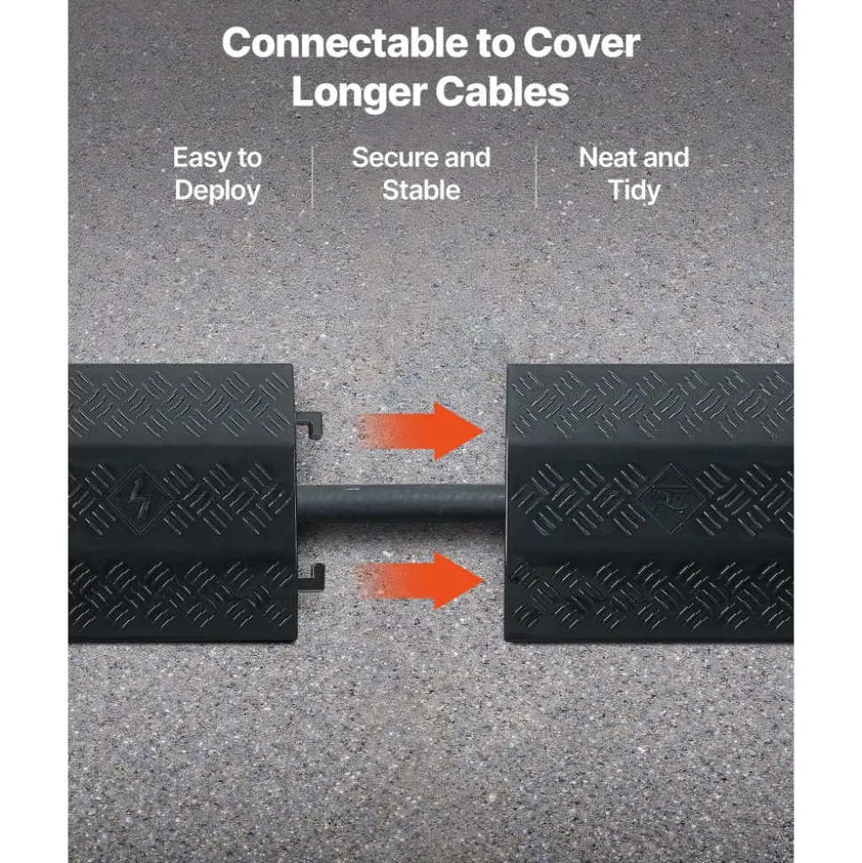 VEVOR Drop Over Cable Cover, 17,500 lbs/Axle Load Capacity, 2 Channel Heavy Duty Floor Cord Cover, Cable Hose Protector Ramp, for Indoor, High Walking Traffic Areas, Home, Office, Warehouse, 2 Pack