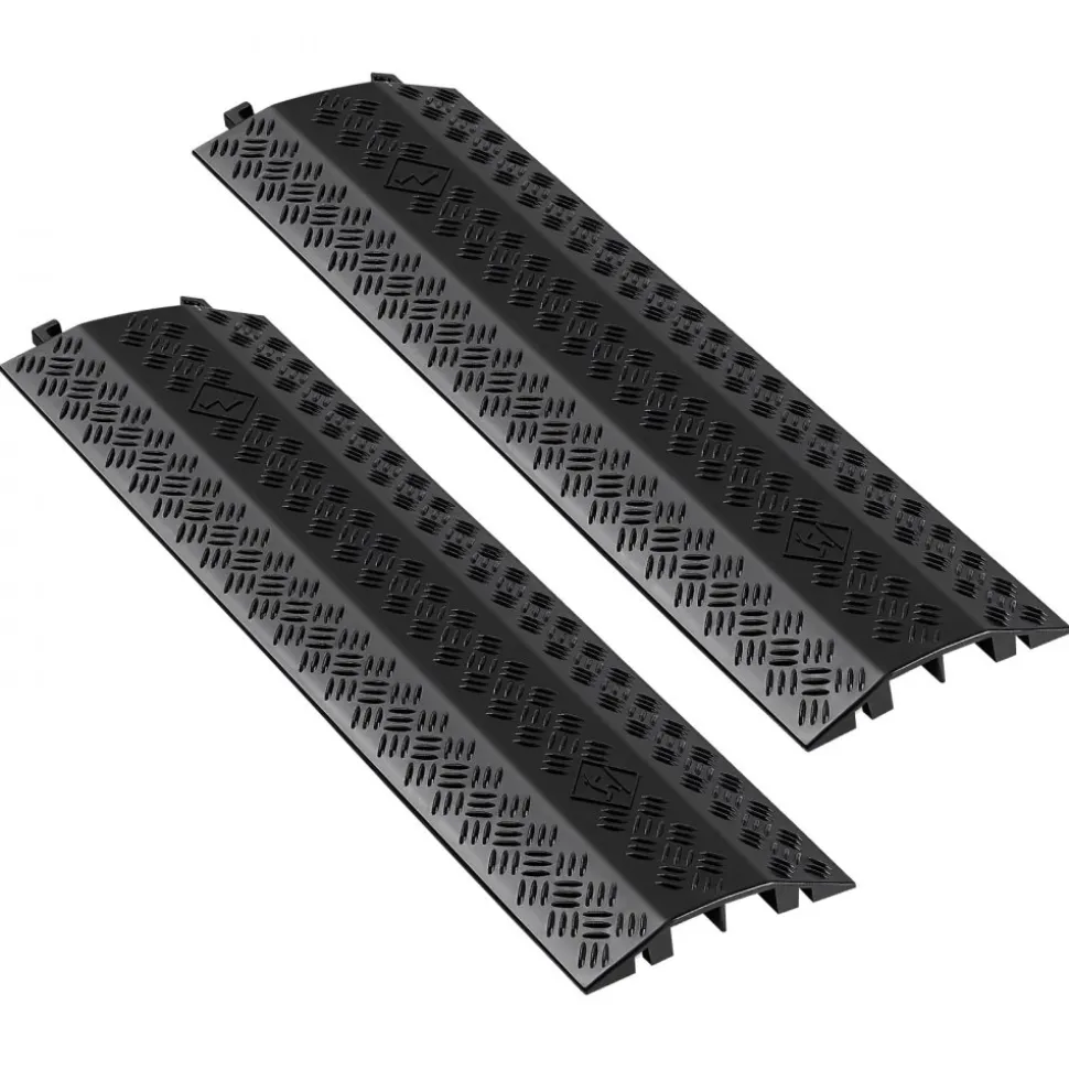 VEVOR Drop Over Cable Cover, 17,500 lbs/Axle Load Capacity, 2 Channel Heavy Duty Floor Cord Cover, Cable Hose Protector Ramp, for Indoor, High Walking Traffic Areas, Home, Office, Warehouse, 2 Pack