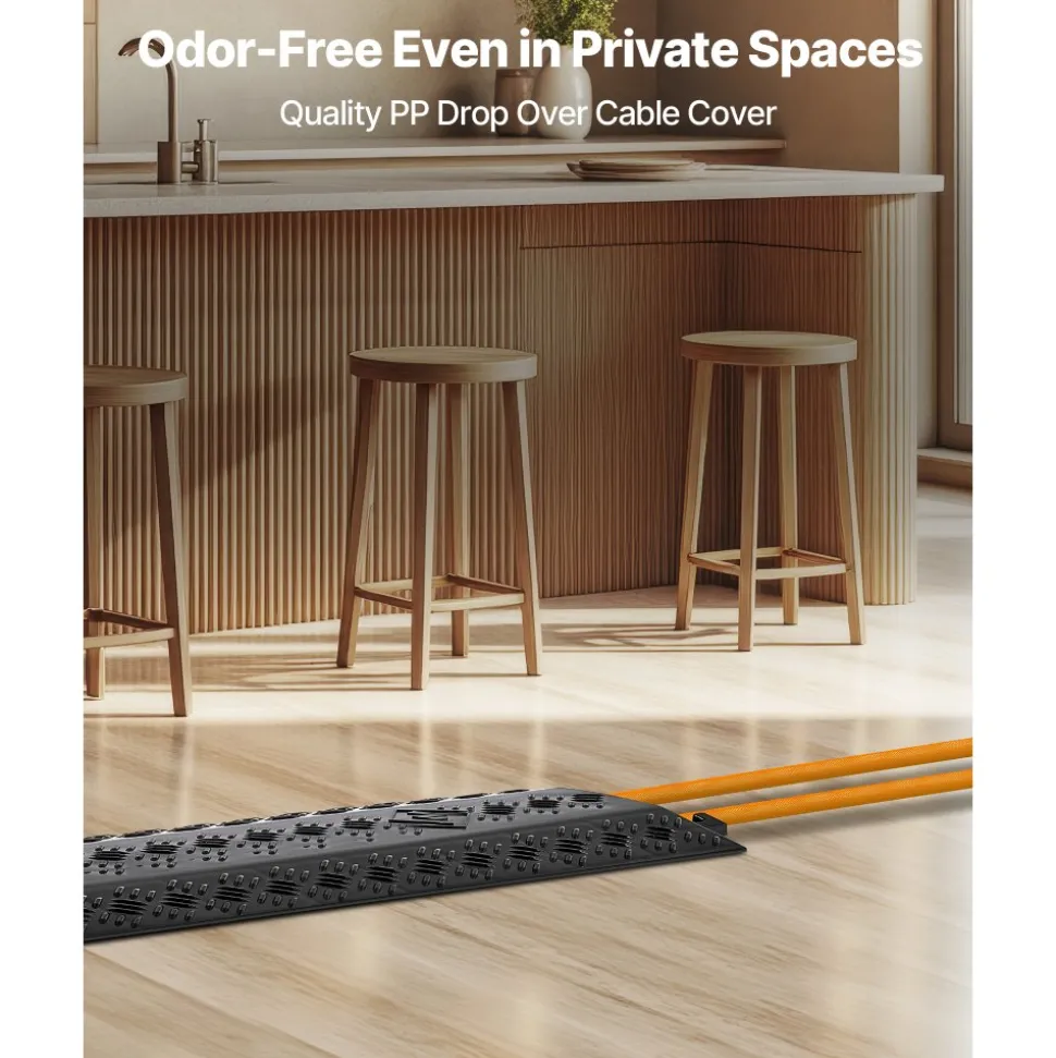 VEVOR Drop Over Cable Cover, 17,500 lbs/Axle Load Capacity, 2 Channel Heavy Duty Floor Cord Cover, Cable Hose Protector Ramp, for Indoor, High Walking Traffic Areas, Home, Office, Warehouse, 2 Pack