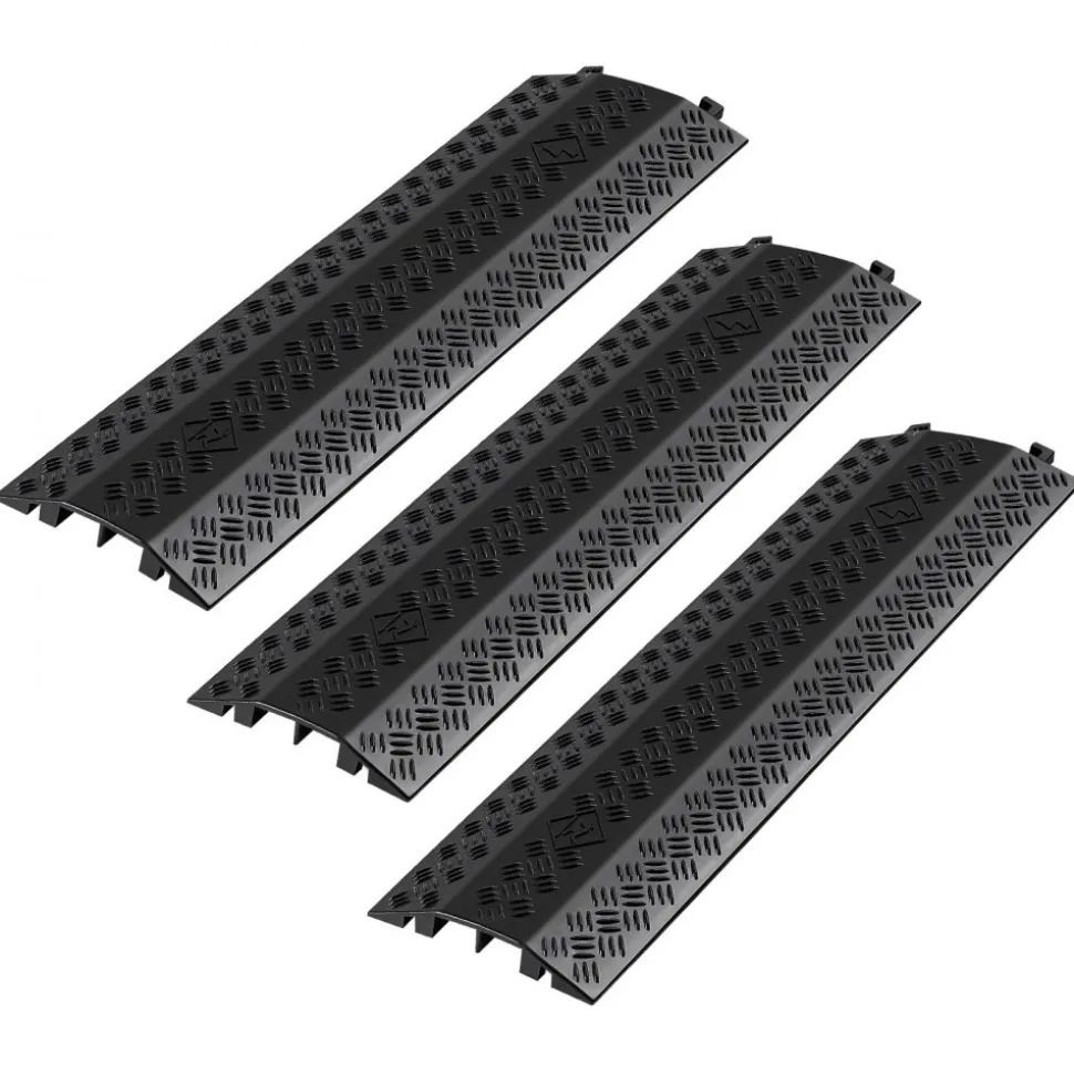 VEVOR Drop Over Cable Cover, 17,500 lbs/Axle Load Capacity, 2 Channel Heavy Duty Floor Cord Cover, Cable Hose Protector Ramp, for Indoor, High Walking Traffic Areas, Home, Office, Warehouse, 3 Pack