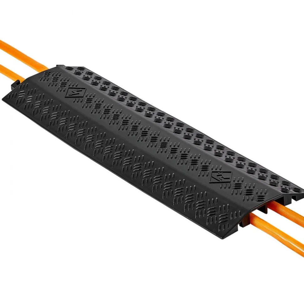VEVOR Drop Over Cable Cover, 17,500 lbs/Axle Load Capacity, 2 Channel Heavy Duty Floor Cord Cover, Cable Hose Protector Ramp, for Indoor, High Walking Traffic Areas, Home, Office, Warehouse, 1 Pack