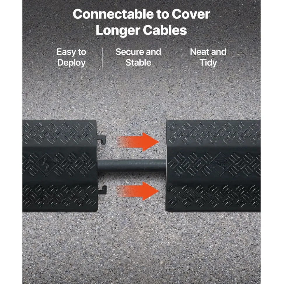 VEVOR Drop Over Cable Cover, 17,500 lbs/Axle Load Capacity, 2 Channel Heavy Duty Floor Cord Cover, Cable Hose Protector Ramp, for Indoor, High Walking Traffic Areas, Home, Office, Warehouse, 1 Pack