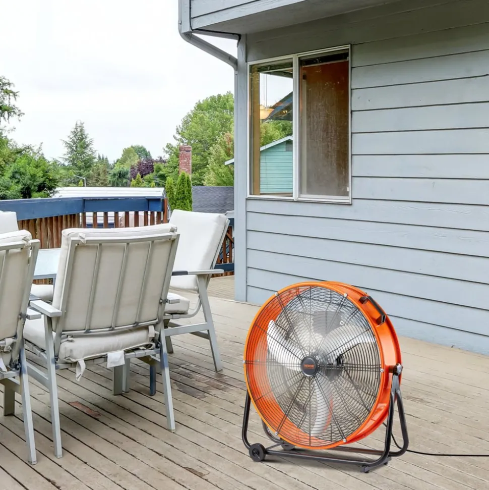 VEVOR Drum Fan, 24 Inch High Velocity Industrial Shop Fan, Heavy Duty Commercial Use 3-Speed 8600CFM, 360°Adjustable Tilting,0-2h Timer Industrial Floor Fan for Warehouse,Workshop,Factory, Basement