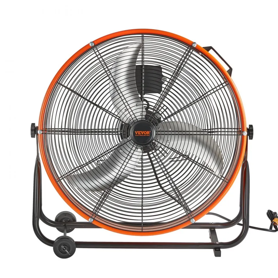 VEVOR Drum Fan, 24 Inch High Velocity Industrial Shop Fan, Heavy Duty Commercial Use 3-Speed 8600CFM, 360°Adjustable Tilting,0-2h Timer Industrial Floor Fan for Warehouse,Workshop,Factory, Basement