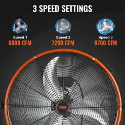 VEVOR Drum Fan, 24 Inch High Velocity Industrial Shop Fan, Heavy Duty Commercial Use 3-Speed 8600CFM, 360°Adjustable Tilting Industrial Floor Fan for Warehouse,Workshop,Factory, Basement