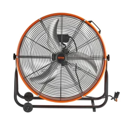 VEVOR Drum Fan, 24 Inch High Velocity Industrial Shop Fan, Heavy Duty Commercial Use 3-Speed 8600CFM, 360°Adjustable Tilting Industrial Floor Fan for Warehouse,Workshop,Factory, Basement