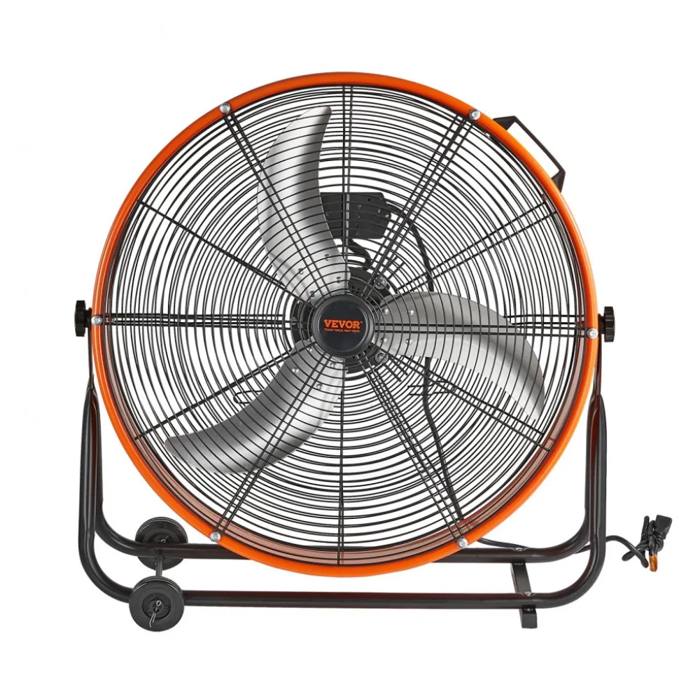 VEVOR Drum Fan, 24 Inch High Velocity Industrial Shop Fan, Heavy Duty Commercial Use 3-Speed 8600CFM, 360°Adjustable Tilting Industrial Floor Fan for Warehouse,Workshop,Factory, Basement