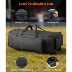 VEVOR Drum Hardware Bag with Wheels, 1680D, Drum Set Equipment Carry Bag, Carrying Case with Sturdy Handle, Durable Zipper, Smooth PVC Wheels, Multiple Pockets, for Hardware and Stand Accessory, Black