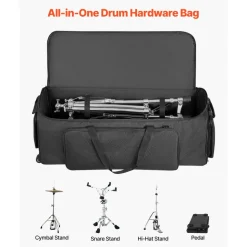 VEVOR Drum Hardware Bag with Wheels, 1680D, Drum Set Equipment Carry Bag, Carrying Case with Sturdy Handle, Durable Zipper, Smooth PVC Wheels, Multiple Pockets, for Hardware and Stand Accessory, Black