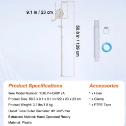 VEVOR Drum Pump, 6.5 GPM Flow, Rotary Barrel Pump Hand Crank, Fits 5 to 55 Gallon Drums with 3-Section Suction Tube Assembly and Hose, Designed for Fast Transfer of Water, Alcohol, Corrosive Liquids