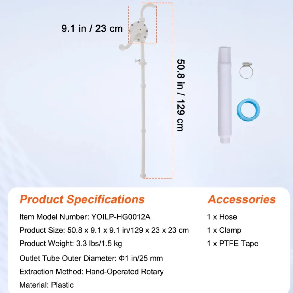 VEVOR Drum Pump, 6.5 GPM Flow, Rotary Barrel Pump Hand Crank, Fits 5 to 55 Gallon Drums with 3-Section Suction Tube Assembly and Hose, Designed for Fast Transfer of Water, Alcohol, Corrosive Liquids