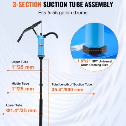 VEVOR Drum Pump, 9.5 oz. Per Stroke, Lever-Action Barrel Pump, Fits 5-55 Gallon Drums with 3-Section Suction Tube Assembly & Hose, Hand Operated, Designed to Transfer Water, Alcohol, Corrosive Liquids