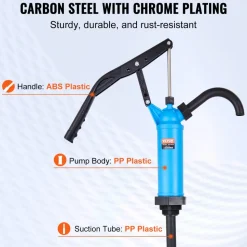 VEVOR Drum Pump, 9.5 oz. Per Stroke, Lever-Action Barrel Pump, Fits 5-55 Gallon Drums with 3-Section Suction Tube Assembly & Hose, Hand Operated, Designed to Transfer Water, Alcohol, Corrosive Liquids