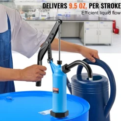 VEVOR Drum Pump, 9.5 oz. Per Stroke, Lever-Action Barrel Pump, Fits 5-55 Gallon Drums with 3-Section Suction Tube Assembly & Hose, Hand Operated, Designed to Transfer Water, Alcohol, Corrosive Liquids