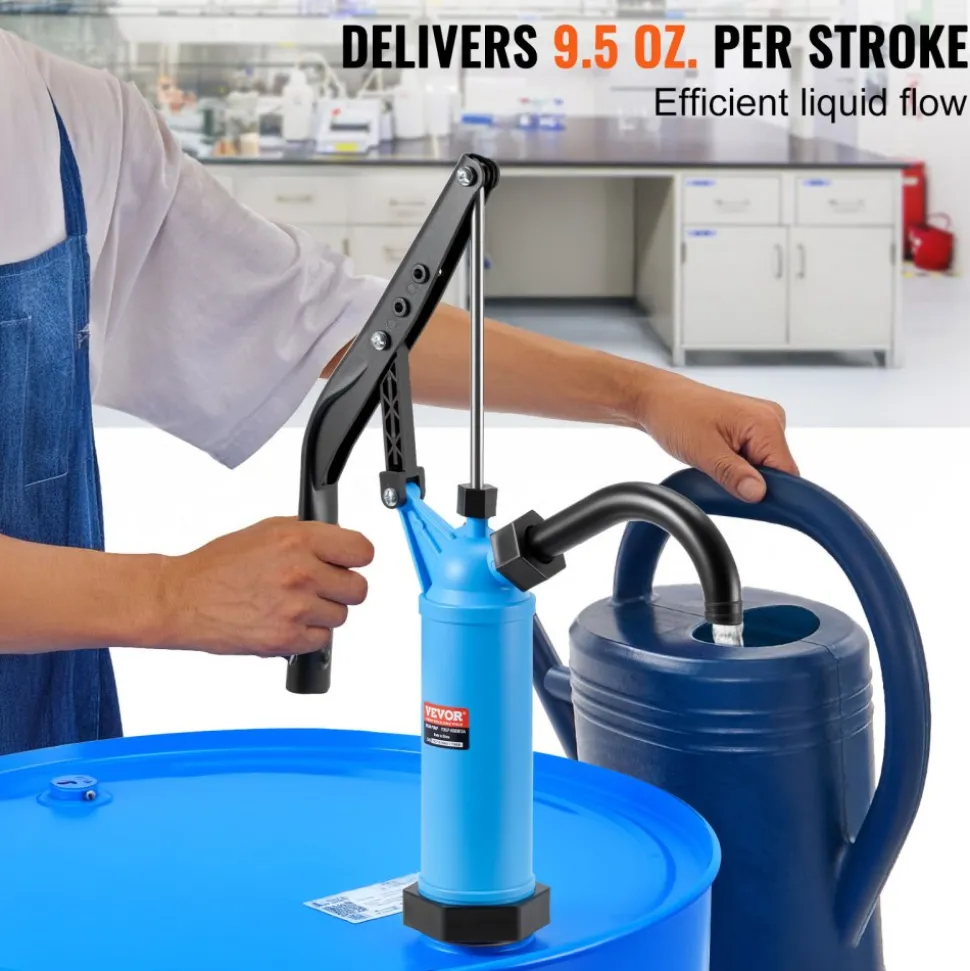 VEVOR Drum Pump, 9.5 oz. Per Stroke, Lever-Action Barrel Pump, Fits 5-55 Gallon Drums with 3-Section Suction Tube Assembly & Hose, Hand Operated, Designed to Transfer Water, Alcohol, Corrosive Liquids