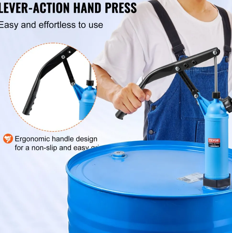 VEVOR Drum Pump, 9.5 oz. Per Stroke, Lever-Action Barrel Pump, Fits 5-55 Gallon Drums with 3-Section Suction Tube Assembly & Hose, Hand Operated, Designed to Transfer Water, Alcohol, Corrosive Liquids