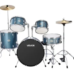 VEVOR Drum Set, 5-Piece 22 in Junior Drum Sets, Beginner Drums Set with Adjustable Throne, Cymbal, and Drumsticks, Musical Learning Drums Instrument Kit, for Beginner, Teens & Student (Gravel Blue)