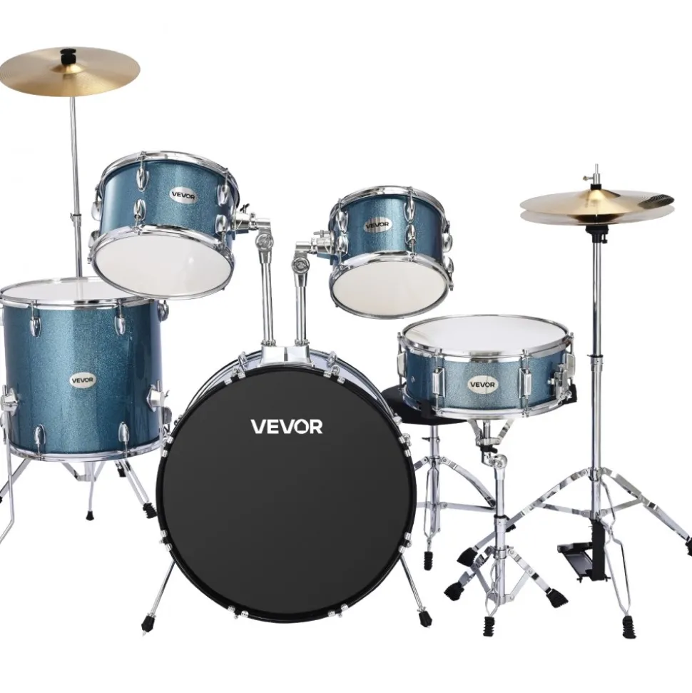 VEVOR Drum Set, 5-Piece 22 in Junior Drum Sets, Beginner Drums Set with Adjustable Throne, Cymbal, and Drumsticks, Musical Learning Drums Instrument Kit, for Beginner, Teens & Student (Gravel Blue)