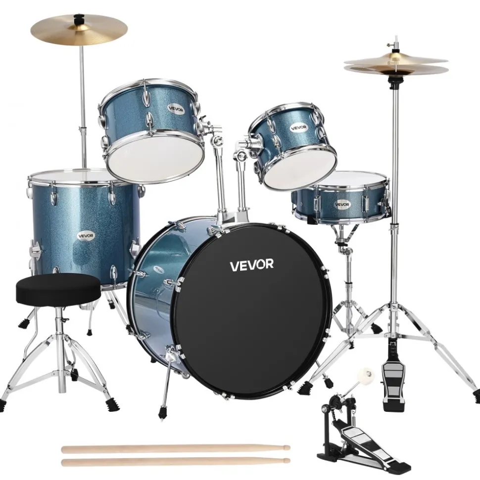 VEVOR Drum Set, 5-Piece 22 in Junior Drum Sets, Beginner Drums Set with Adjustable Throne, Cymbal, and Drumsticks, Musical Learning Drums Instrument Kit, for Beginner, Teens & Student (Gravel Blue)