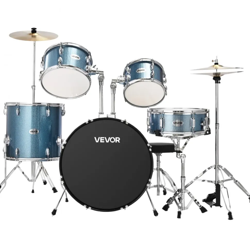 VEVOR Drum Set, 5-Piece 22 in Junior Drum Sets, Beginner Drums Set with Adjustable Throne, Cymbal, and Drumsticks, Musical Learning Drums Instrument Kit, for Beginner, Teens & Student (Gravel Blue)