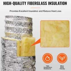 VEVOR Dryer Vent Hose, 6'' Insulated Flexible Duct 25FT Long with 2 Duct Clamps, Heavy-Duty Three Layer Protection for HVAC Heating Cooling Ventilation and Exhaust, R-4.2 Flame Resistance Value