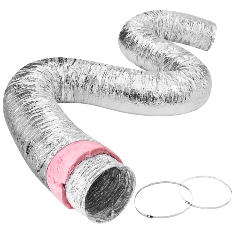 VEVOR Dryer Vent Hose, 8'' Insulated Flexible Duct 25FT Long with 2 Duct Clamps, Heavy-Duty Three Layer Protection for HVAC Heating Cooling Ventilation and Exhaust, R-6.0 Flame Resistance Value