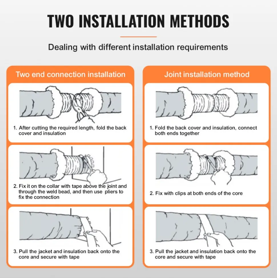 VEVOR Dryer Vent Hose, 8'' Insulated Flexible Duct 25FT Long with 2 Duct Clamps, Heavy-Duty Three Layer Protection for HVAC Heating Cooling Ventilation and Exhaust, R-6.0 Flame Resistance Value