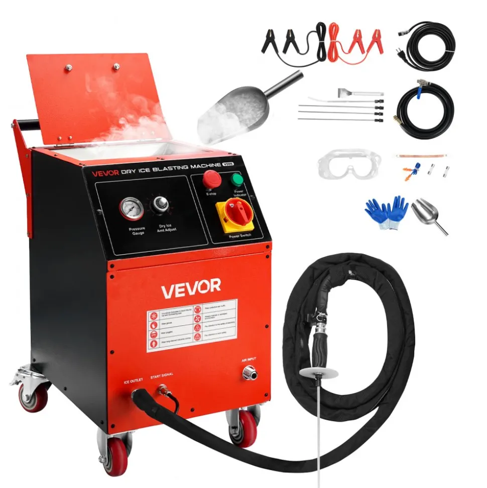 VEVOR Dry Ice Blasting Machine, 11LBS (5KG) Capacity Dry Ice Cleaning Machine with 4 Nozzles, Adjustable Pressure & Dry Ice Amount, Movable Blaster Cleaner for Automotive Ship Aviation Chemical, 120V
