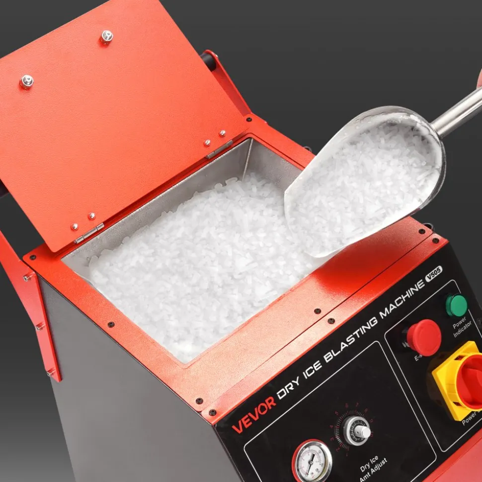 VEVOR Dry Ice Blasting Machine, 11LBS (5KG) Capacity Dry Ice Cleaning Machine with 4 Nozzles, Adjustable Pressure & Dry Ice Amount, Movable Blaster Cleaner for Automotive Ship Aviation Chemical, 120V