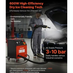 VEVOR Dry Ice Blasting Machine, 11LBS (5KG) Capacity Dry Ice Cleaning Machine with 4 Nozzles, Adjustable Pressure & Dry Ice Amount, Movable Blaster Cleaner for Automotive Ship Aviation Chemical, 120V