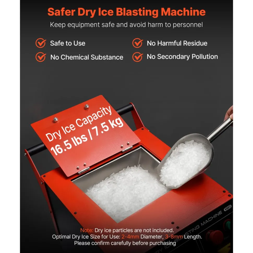 VEVOR Dry Ice Blasting Machine, 16.5LBS (7.5KG) Capacity Dry Ice Cleaning Machine with 4 Nozzles, Adjustable Pressure & Dry Ice Amount, Movable Blaster Cleaner for Auto Ship Aviation Chemical, 120V