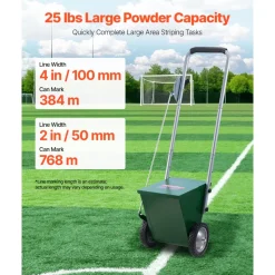 VEVOR Dry Line Marker, 2-Wheel, 2 or 4 in Lines, Field Dry Line Chalker, Adjustable Line Marker, with Rubber Adjustment Handle, 25 lbs Large Powder Capacity, for Baseball and Softball Infield, Green